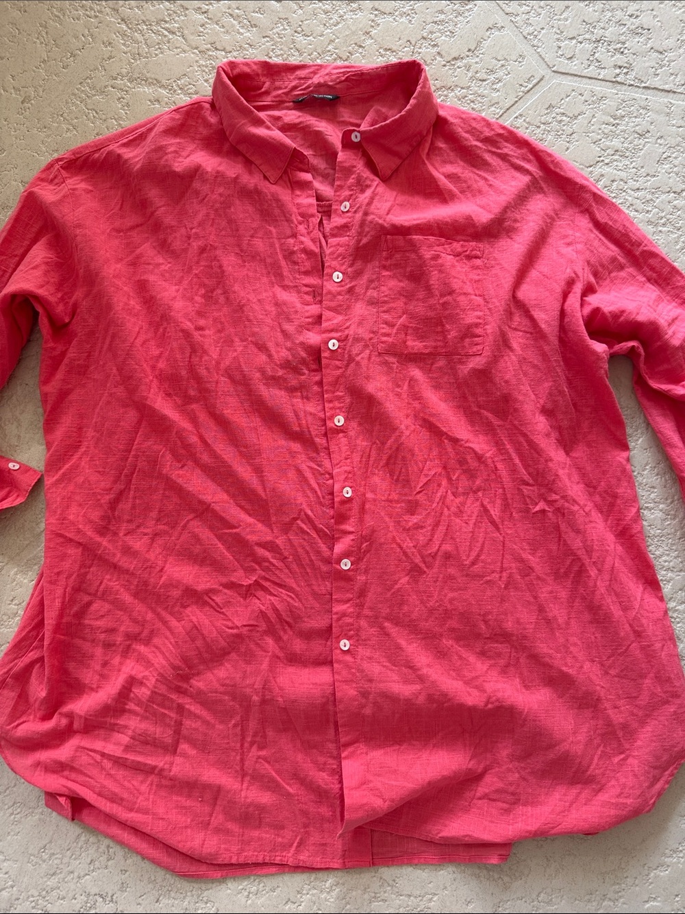 Women’s Button Down Shirt - Bright Coral Pink Linen-Blend